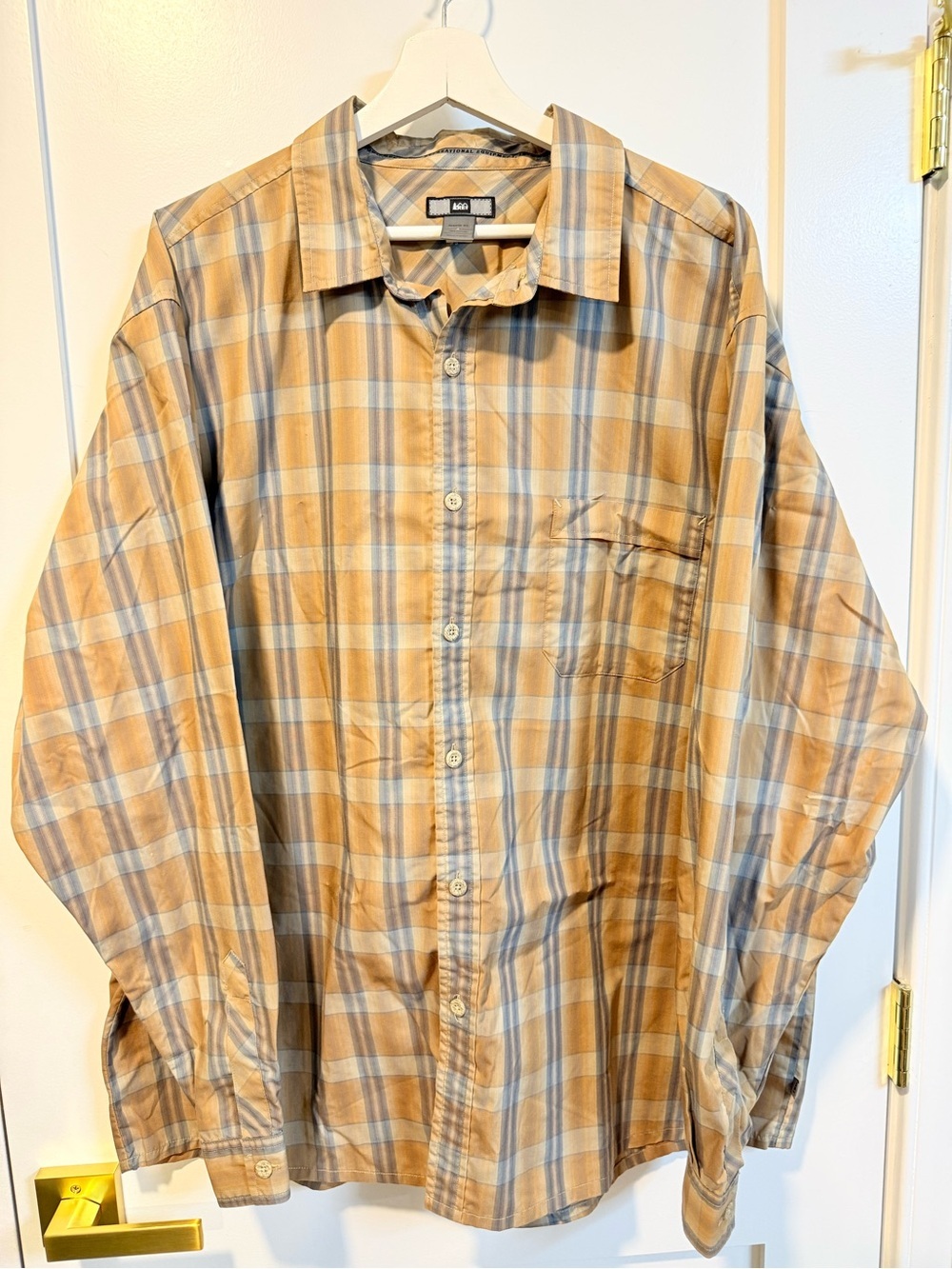 REI Men’s Brown & Blue Plaid Button Down Long Sleeve Shirt - Size XL